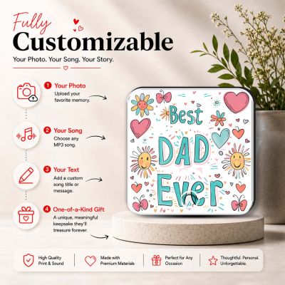 Best Dad Ever Musical Fridge Magnet Quote Printed Rechargeable with Type-C USB Charging Dad Room & Office Decor